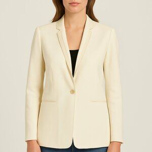 Maje Leather Trimmed White Crepe Blazer Jacket Size 40 / US 8